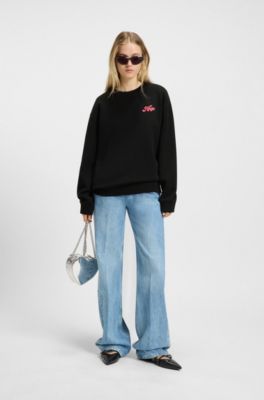 Sweatshirt i terry-bomull med grafiskt tryck, Svart