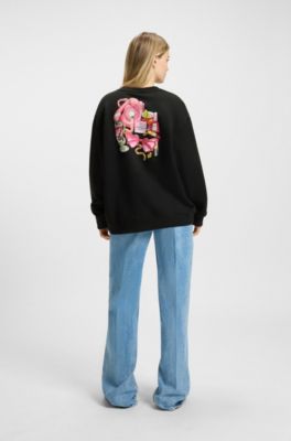 Cotton-terry sweatshirt with graphic artwork, Black