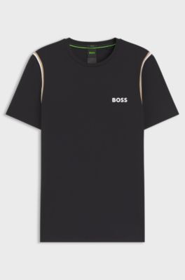 Active waffle-structure T-shirt with signature stripes, Black