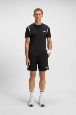 Active waffle-structure T-shirt with signature stripes, Black