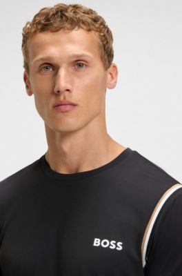 Active waffle-structure T-shirt with signature stripes, Black