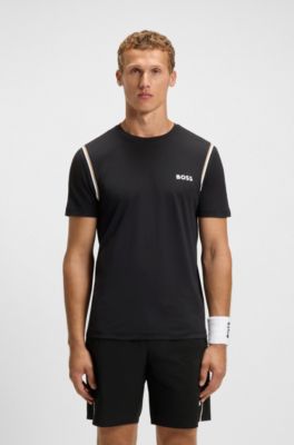 Active waffle-structure T-shirt with signature stripes, Black