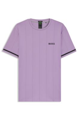 Contrast-logo T-shirt with cuff stripes, Light Purple