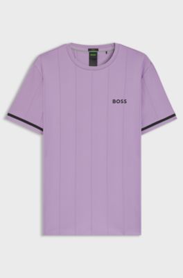Contrast-logo T-shirt with cuff stripes, Light Purple