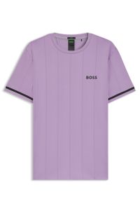 Contrast-logo T-shirt with cuff stripes, Light Purple
