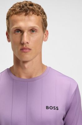 Contrast-logo T-shirt with cuff stripes, Light Purple