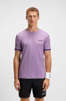 Contrast-logo T-shirt with cuff stripes, Light Purple
