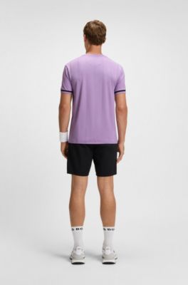 Contrast-logo T-shirt with cuff stripes, Light Purple