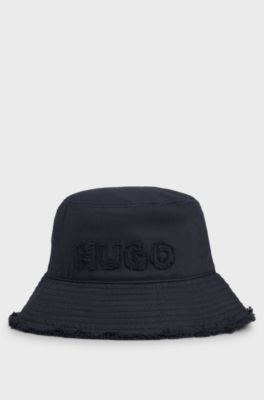 Cotton bucket hat with logo and fringing, Black