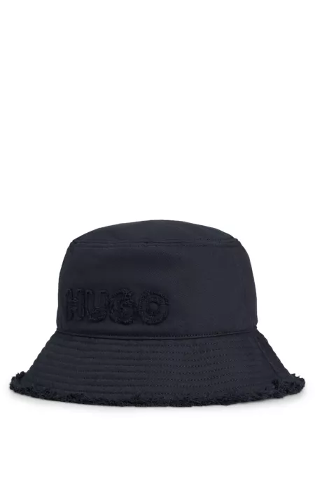 Cotton bucket hat with logo and fringing