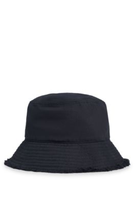 Cotton bucket hat with logo and fringing, Black