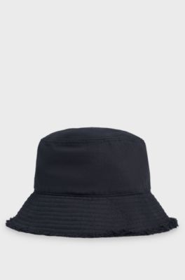 Cotton bucket hat with logo and fringing, Black