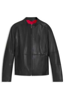 Slim-fit jacket in grained leather, Black