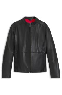 Slim-fit jas van generfd leer, Zwart