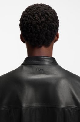 Slim-fit jacket in grained leather, Black