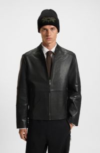 Slim-fit jacket in leather, Black