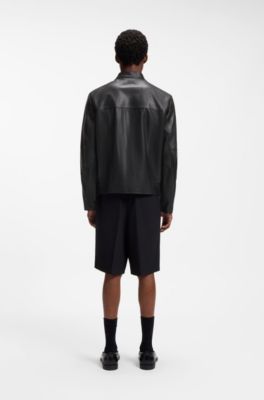 Slim-fit jacket in grained leather, Black