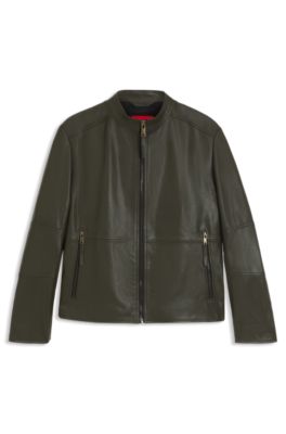 Hugo Boss 美品　ダークグリーン　オリーブ　カーキ　レザー ジャケット Hugo Boss 美品 ダークグリーン オリーブ カーキ レザー