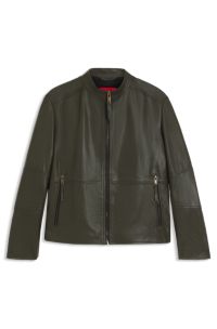 Slim-fit jacket in leather, Dark Green