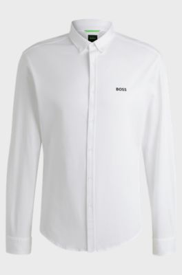 Regular-fit shirt in crease-resistant cotton jersey, White