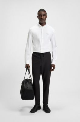 Regular-fit shirt in crease-resistant cotton jersey, White