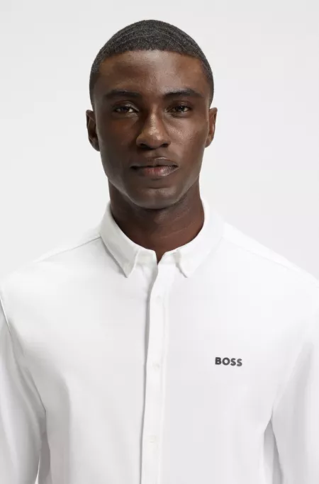 Regular-fit shirt in crease-resistant cotton jersey