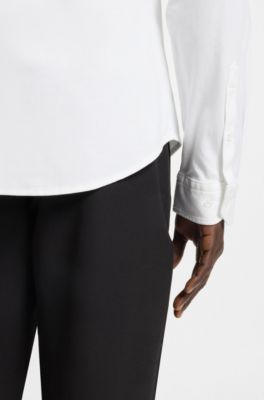 Camicia regular fit in jersey di cotone antipiega, Bianco