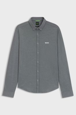 Regular-fit shirt in crease-resistant cotton jersey, Dark Blue