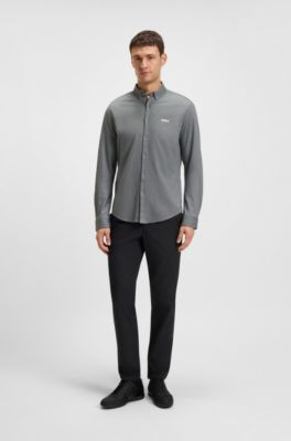 Regular-fit shirt in crease-resistant cotton jersey, Dark Blue