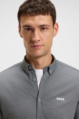 Regular-fit shirt in crease-resistant cotton jersey, Dark Blue