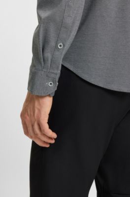 Regular-fit shirt in crease-resistant cotton jersey, Dark Blue