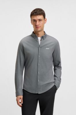 Regular-fit shirt in crease-resistant cotton jersey, Dark Blue