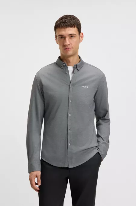 Regular-fit shirt in crease-resistant cotton jersey