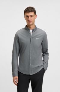 Regular-fit shirt in crease-resistant cotton jersey, Dark Blue
