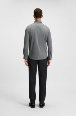 Regular-fit shirt in crease-resistant cotton jersey, Dark Blue