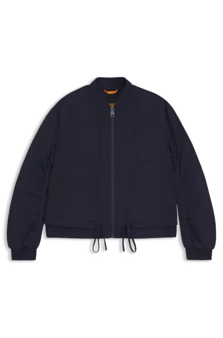 Water-repellent bomber jacket with adjustable hem