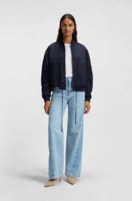 Chaqueta bomber repelente al agua con dobladillo ajustable, Azul oscuro