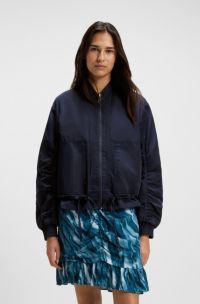 Waterafstotend gewatteerd bomberjack met verstelbare zoom, Donkerblauw