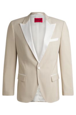 울 블렌드 슬림 핏 턱시도 재킷, 라이트 베이지