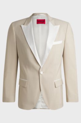 Slim-fit tuxedo jacket in a wool blend, Light Beige