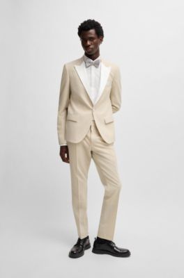 울 블렌드 슬림 핏 턱시도 재킷, 라이트 베이지