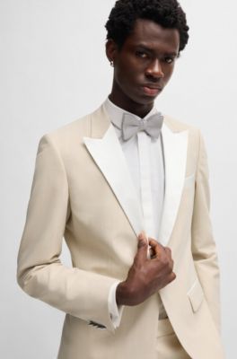 Slim-fit tuxedo jacket in a wool blend, Light Beige