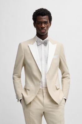 Slim-fit tuxedo jacket in a wool blend, Light Beige