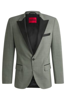 Slim-fit tuxedo jacket in a wool blend, Light Green
