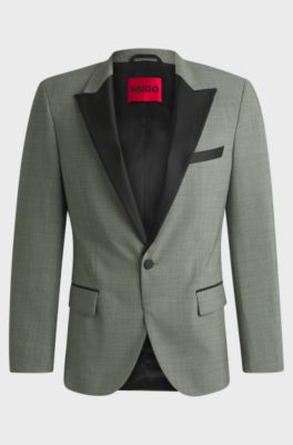 Slim-fit tuxedo jacket in a wool blend, Light Green