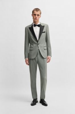 Slim-fit tuxedo jacket in a wool blend, Light Green