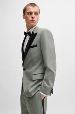 Slim-fit tuxedo jacket in a wool blend, Light Green