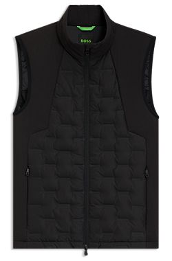 Down-filled gilet with welded-logo pattern