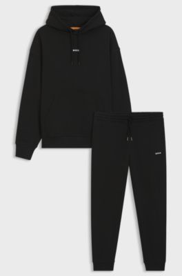 Casual cotton tracksuit set with a minimalist logo, Black