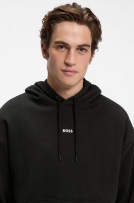 Casual cotton tracksuit set with a minimalist logo, Black